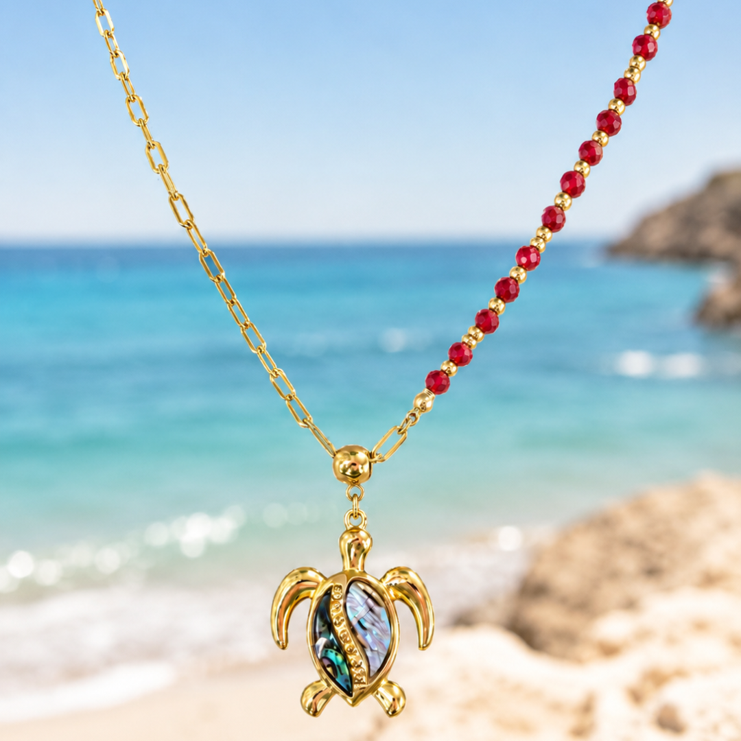 coleccion nalume, collar de tortuga con cristales checo rojo de sfinge