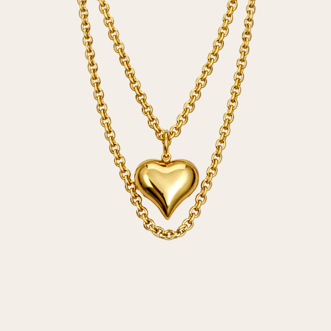 Gargantilla doble de acero con colgante de corazón elegante en plateado y dorado de Sfinge