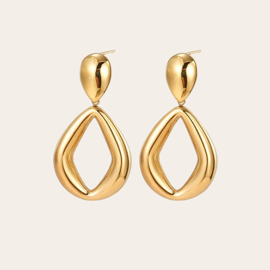 pendientes en acero inoxidable dorado en forma de gota con aro