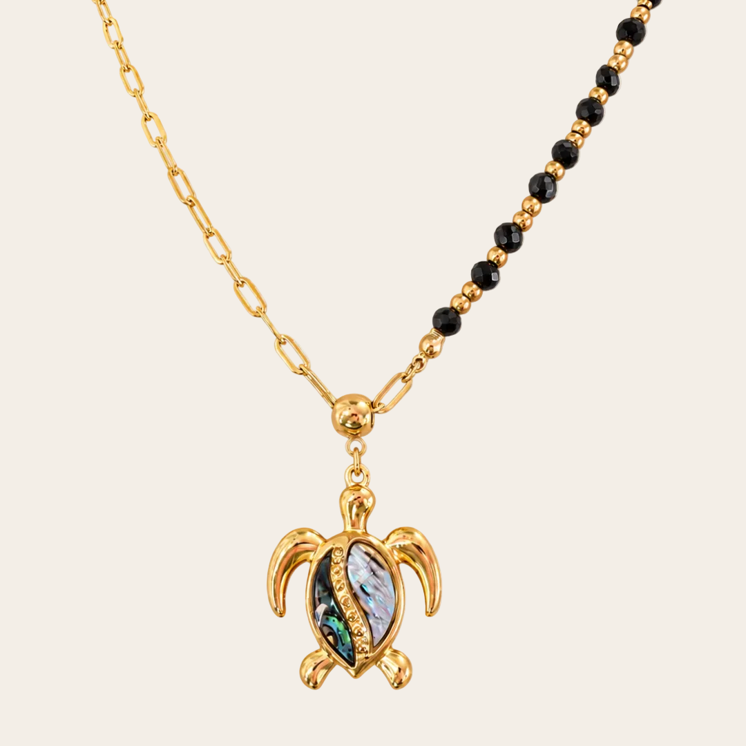 coleccion nalume, collar de tortuga con cristales checo negro de sfinge