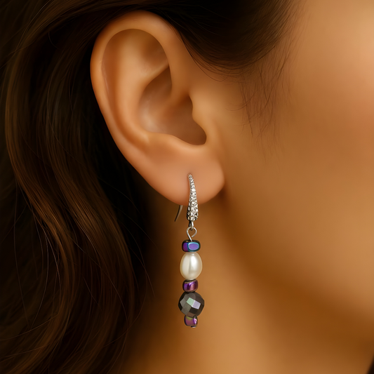Joya exclusiva Sfinge – pendientes con hematita y perla natural