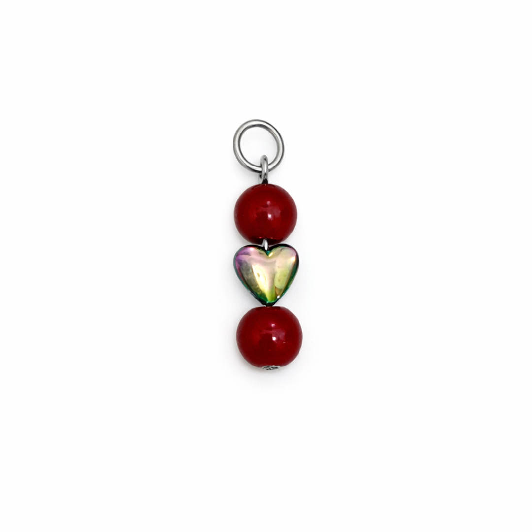 Charm corazón hematita con coral rojo colección Sfinge Infinity