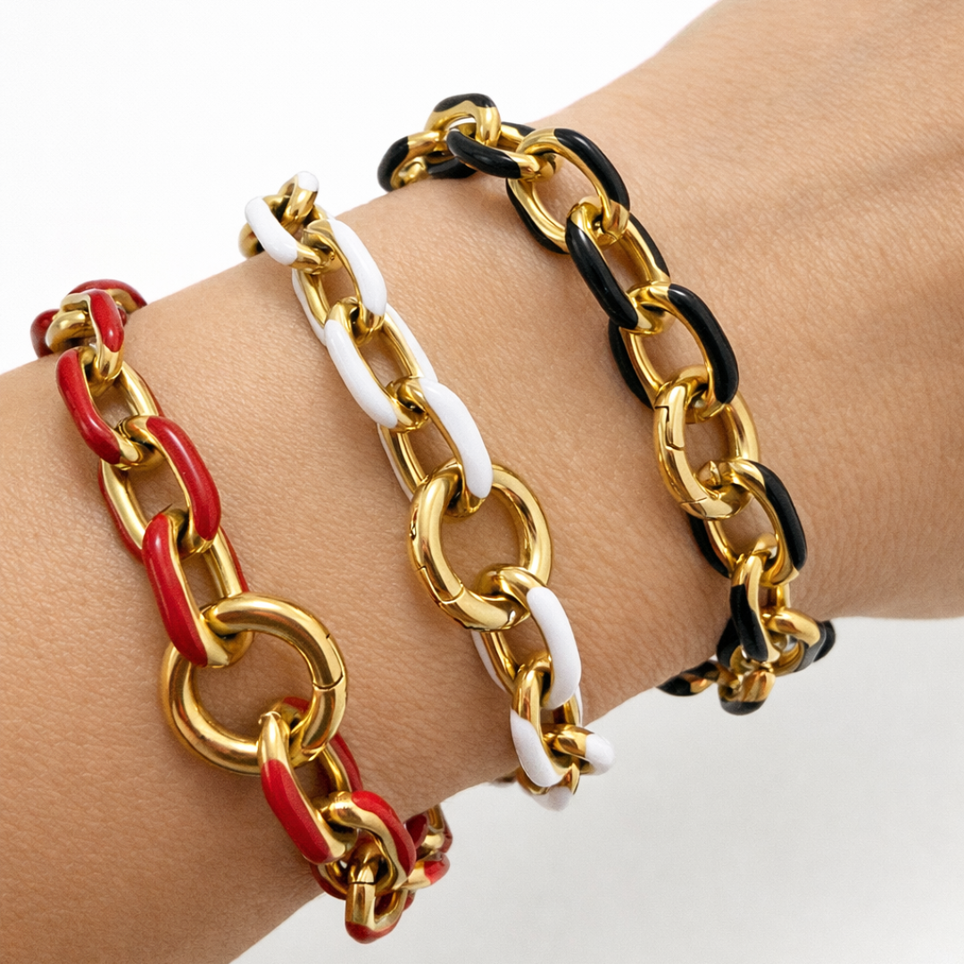 Pulsera Eslabón Esmaltado Negro