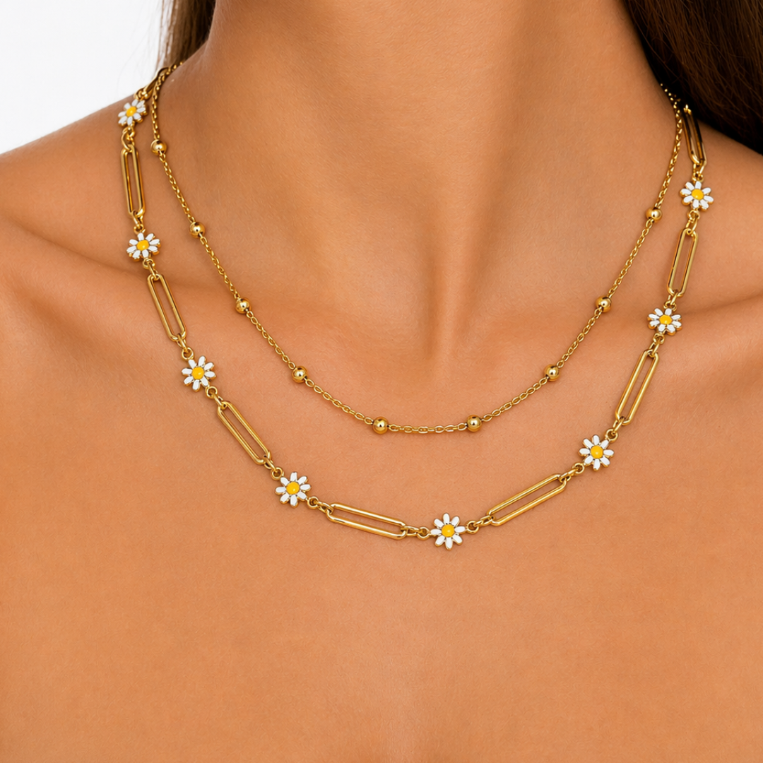 Gargantilla Doble Floral de Acero Inoxidable