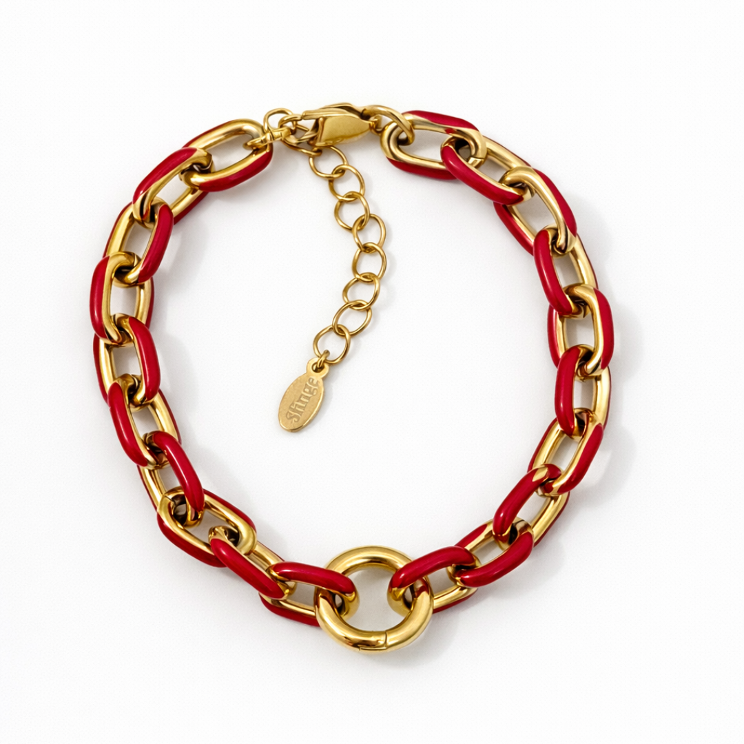 Pulsera Eslabón Esmaltado Rojo