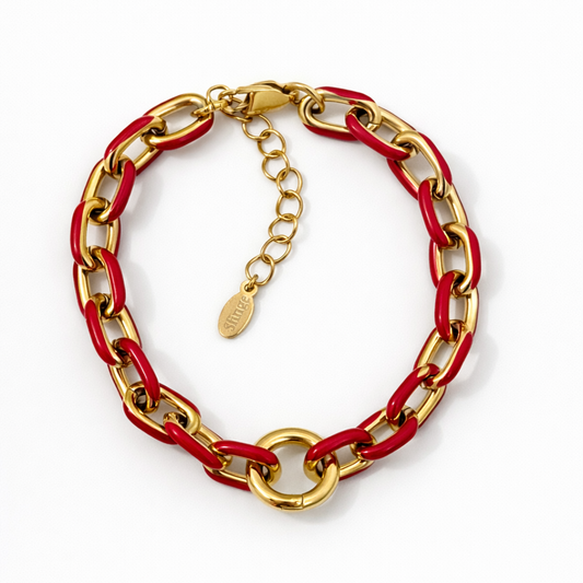 Pulsera Eslabón Esmaltado Rojo