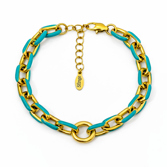 Pulsera Eslabón Esmaltado Verde Agua