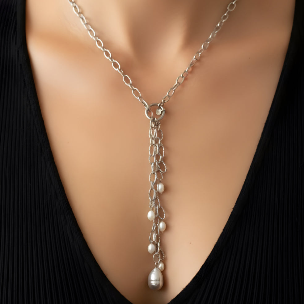 Gargantilla Sfinge – Acero con Perla Natural y Cierre Reasa Ajustable