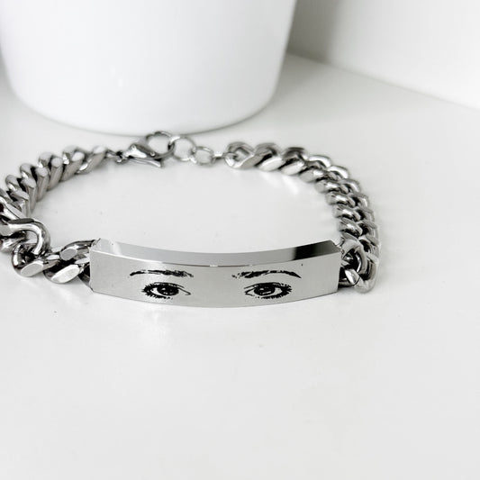 Pulsera de acero para hombre personalizada con grabado láser de ojos – regalo emotivo Sfinge Joyas
