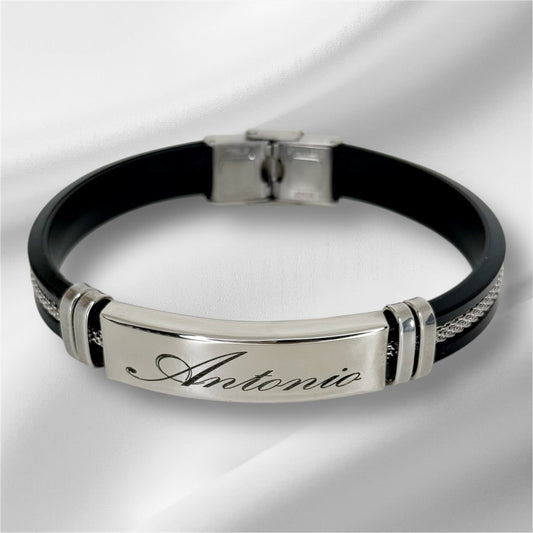 Pulsera hombre caucho y acero personalizada
