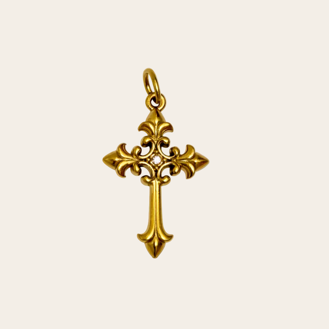 Charm Cruz de la colección Sfinge Infinity en acero inoxidable dorado