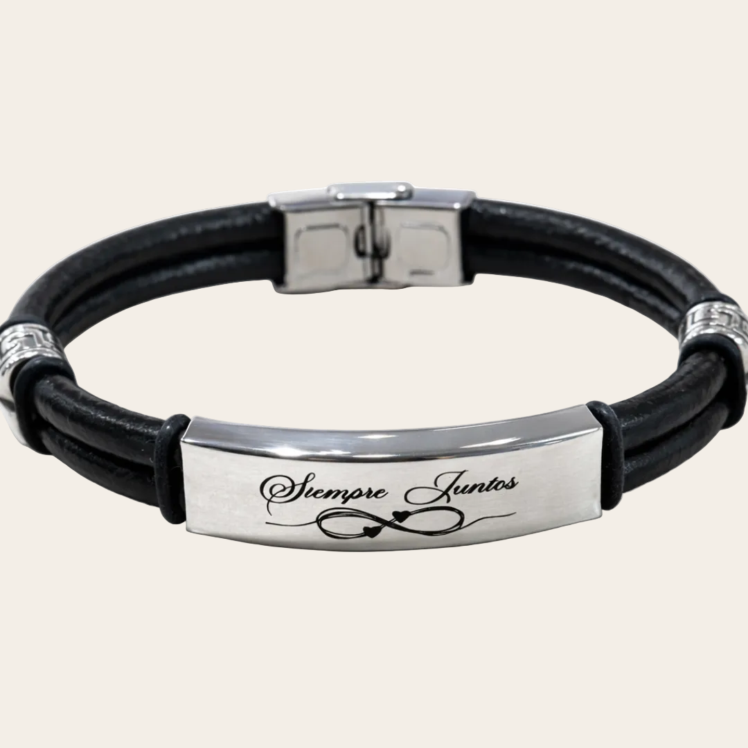 Pulsera de piel personalizable con placa grabada de acero – Sfinge