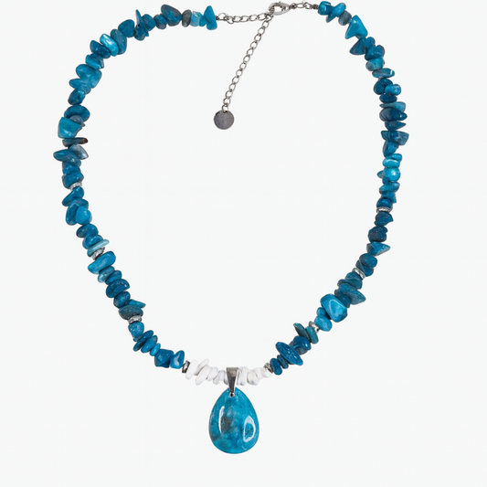 Gargantilla Claridad de acero con apatita azul y howlita blanca – Joya natural de la marca Sfinge