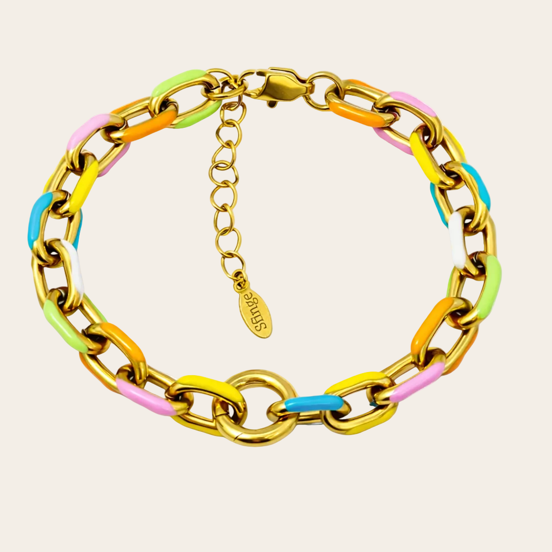 Pulsera eslabón esmaltado multicolor dorado con aro para charms colección Sfinge Infinity