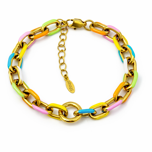 Pulsera eslabón esmaltado multicolor dorado con aro para charms colección Sfinge Infinity