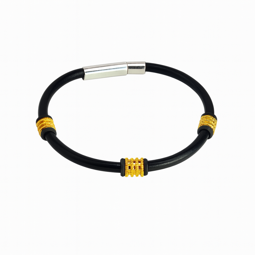 Pulsera minimal de piel para hombre y mujer con abalorios plateados o dorados