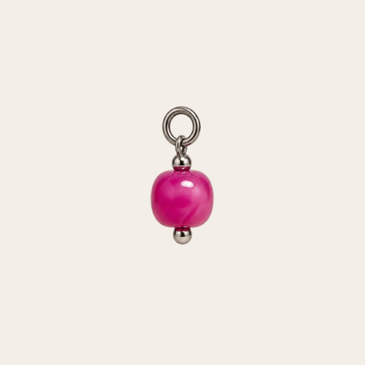 Charm Prisma de piedra natural fucsia y acero inoxidable