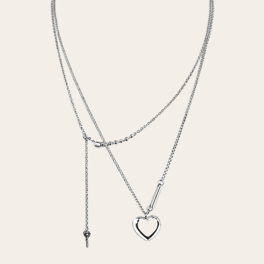 Collar corazón pulido plateado con cadena fina y extensión ajustable