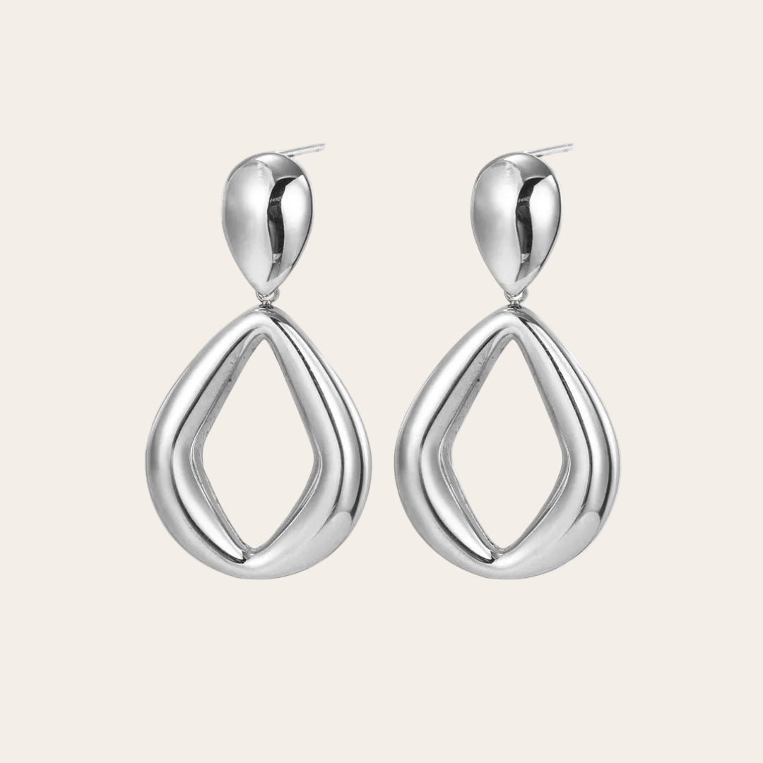 pendientes en acero inoxidable plateado en forma de gota con aro