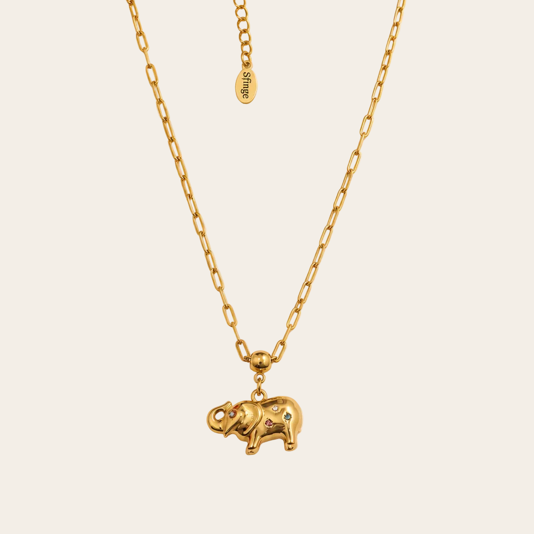 Gargantilla amuleto de elefante dorado Sfinge en acero inoxidable