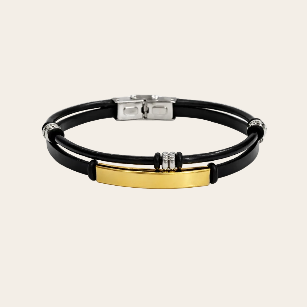 Pulsera personalizable de piel con placa dorada – Sfinge