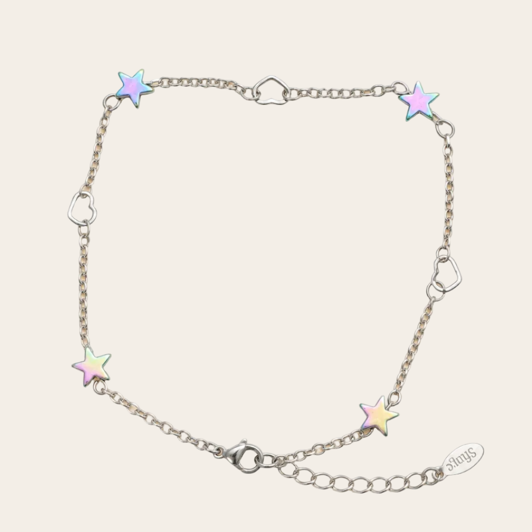 Tobillera de acero inoxidable con estrellas de hematita iridiscente ajustable Sfinge