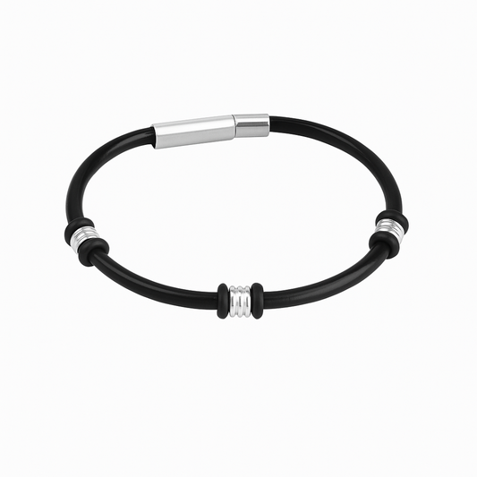 Pulsera unisex de piel negra con abalorios de acero a medida
