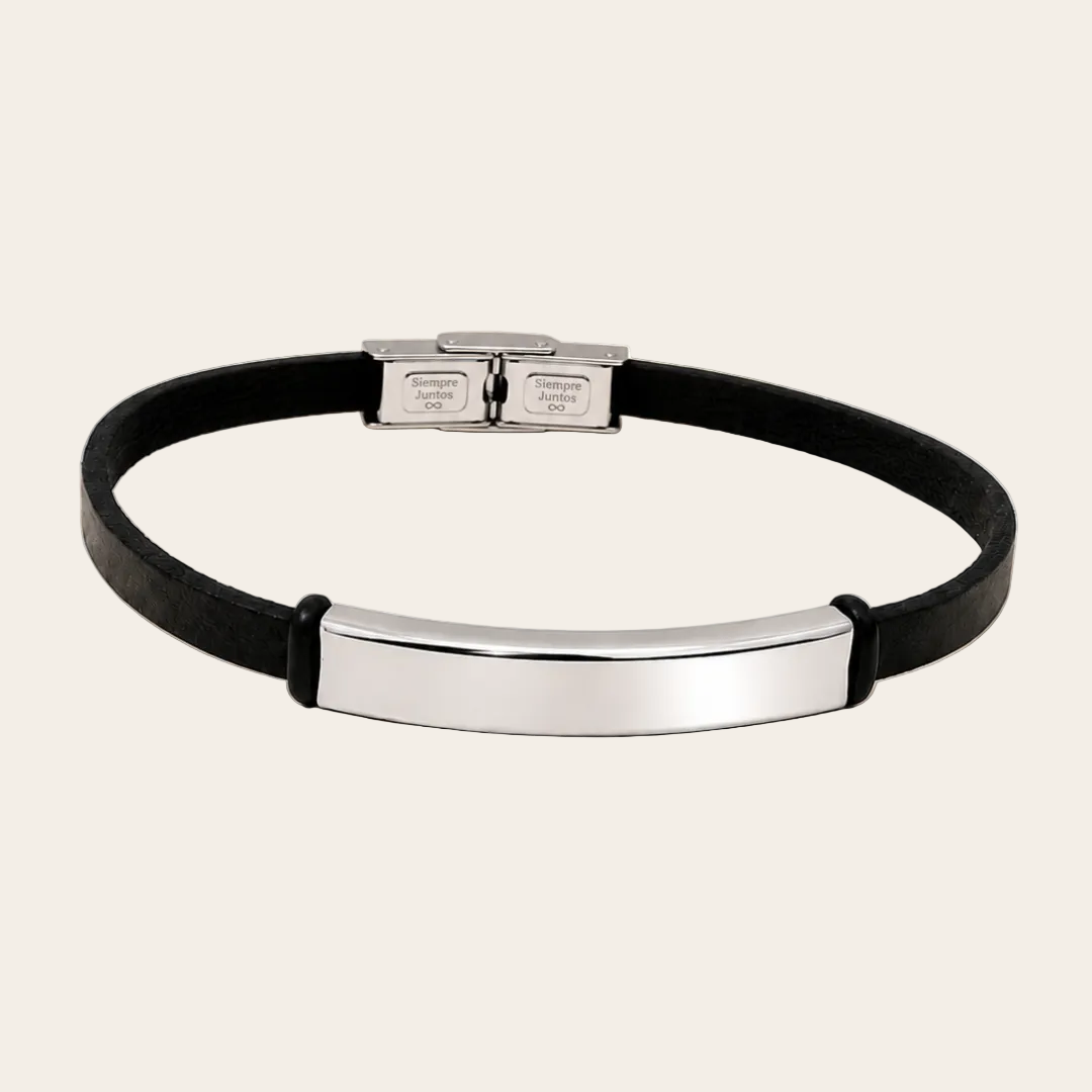 Pulsera de piel Sfinge con cierre de acero y placa grabada