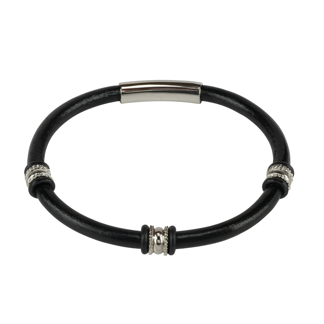 Pulsera de piel y acero inoxidable en dorado y plateado – Sfinge Joyas