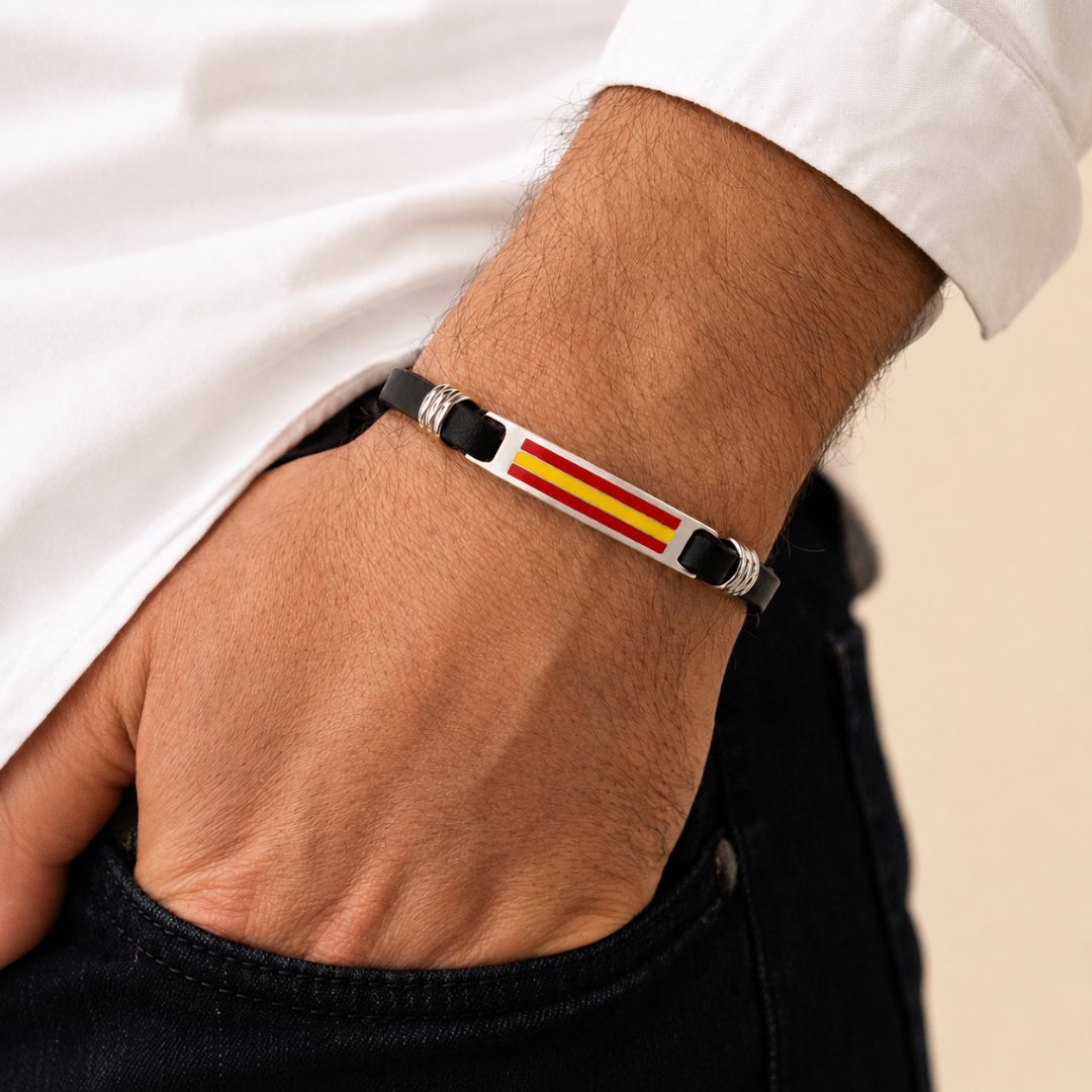 Pulsera de acero y piel de españa 
