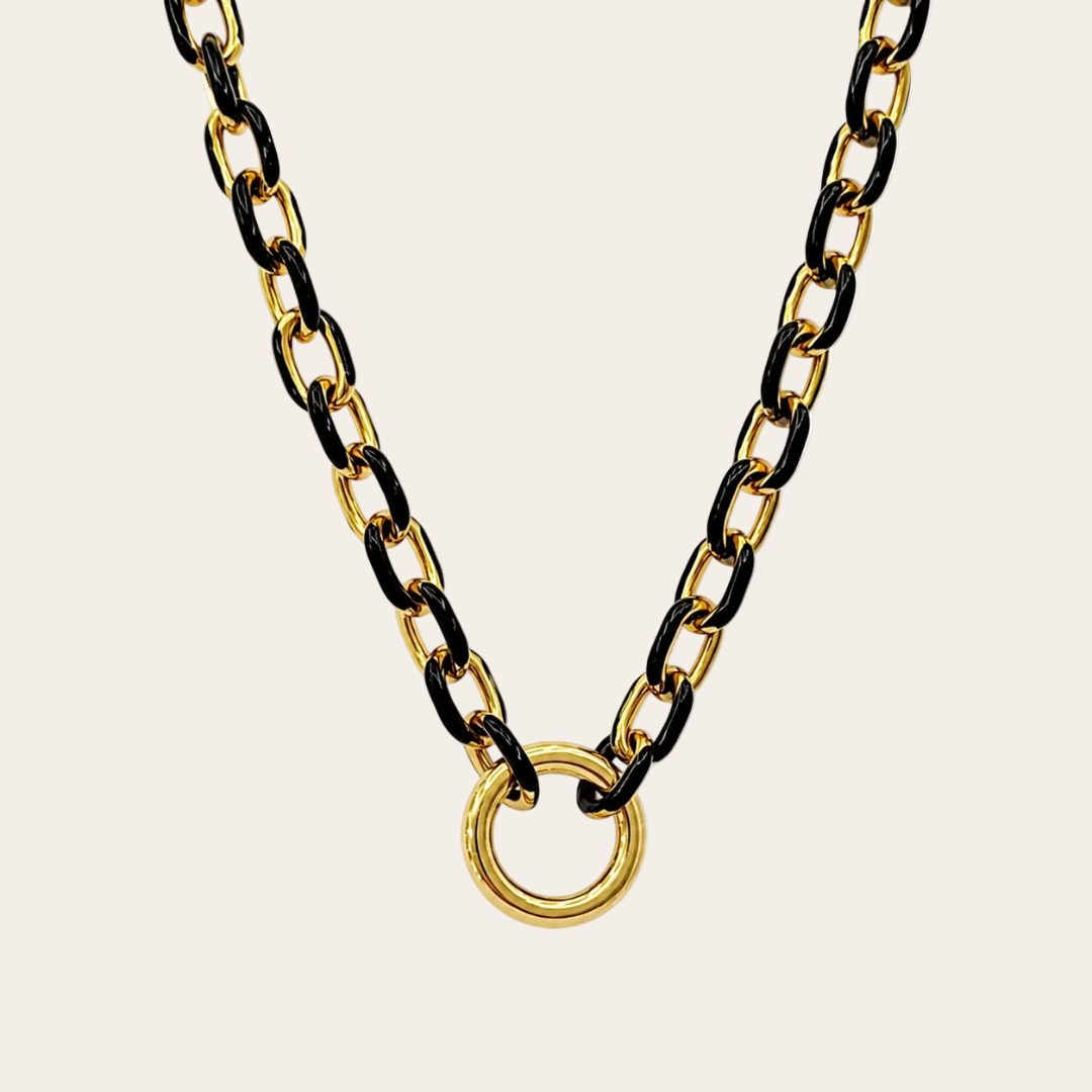 Collar eslabón esmaltado negro dorado
