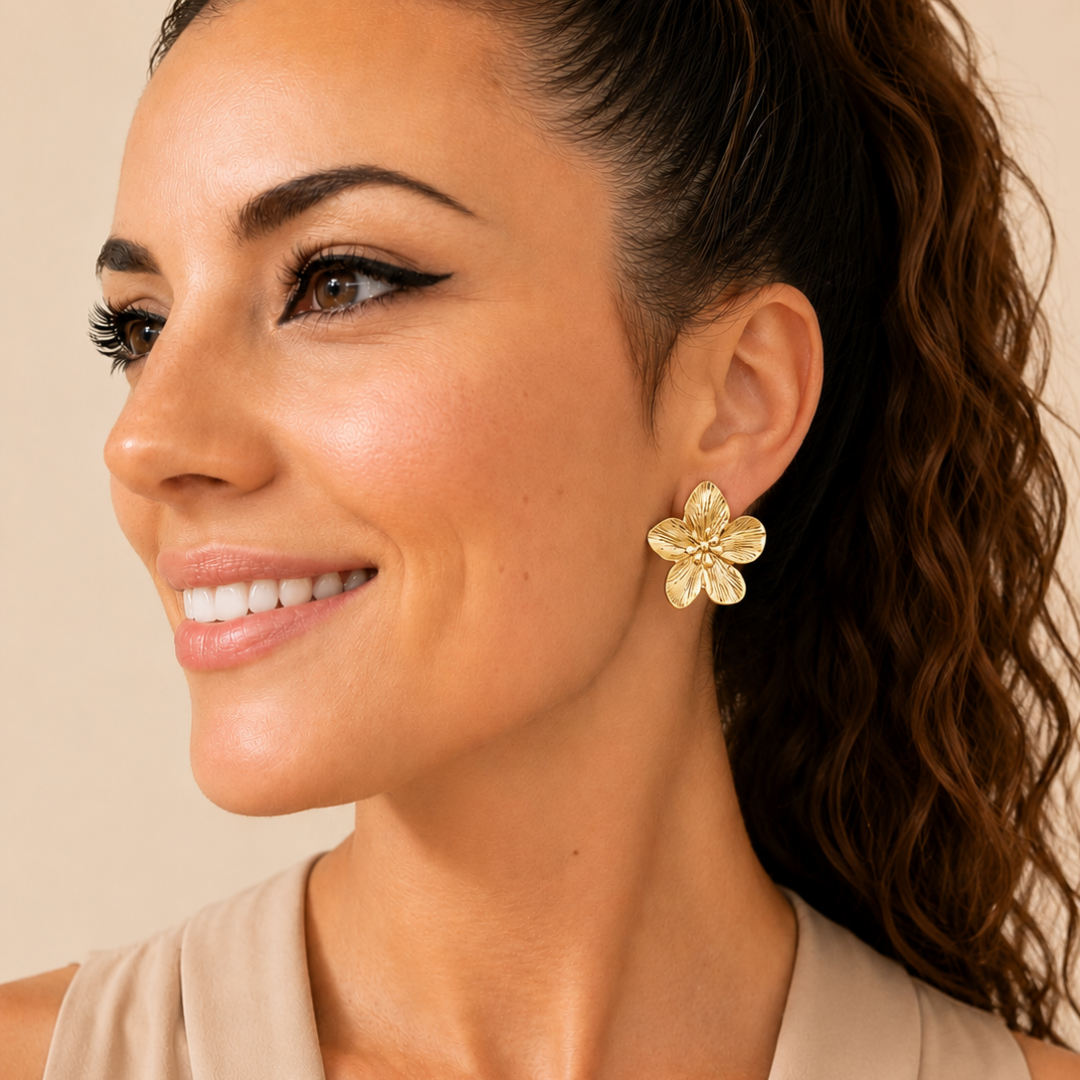 pendientes flor acero inoxidable dorado de sfinge
