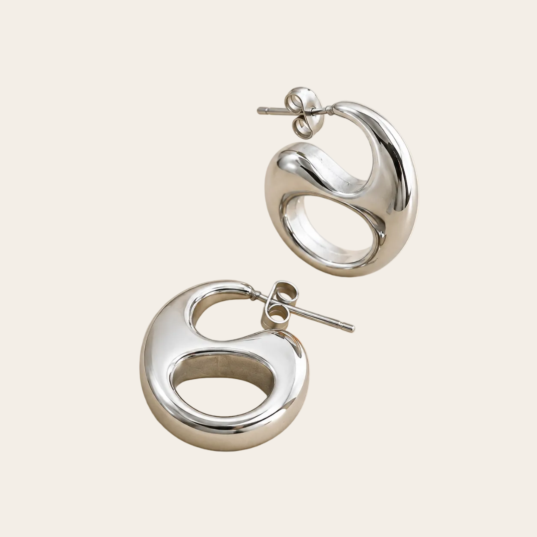 Pendientes de aro orgánico pulido de acero inoxidable, diseño escultórico minimalista de sfinge joyas