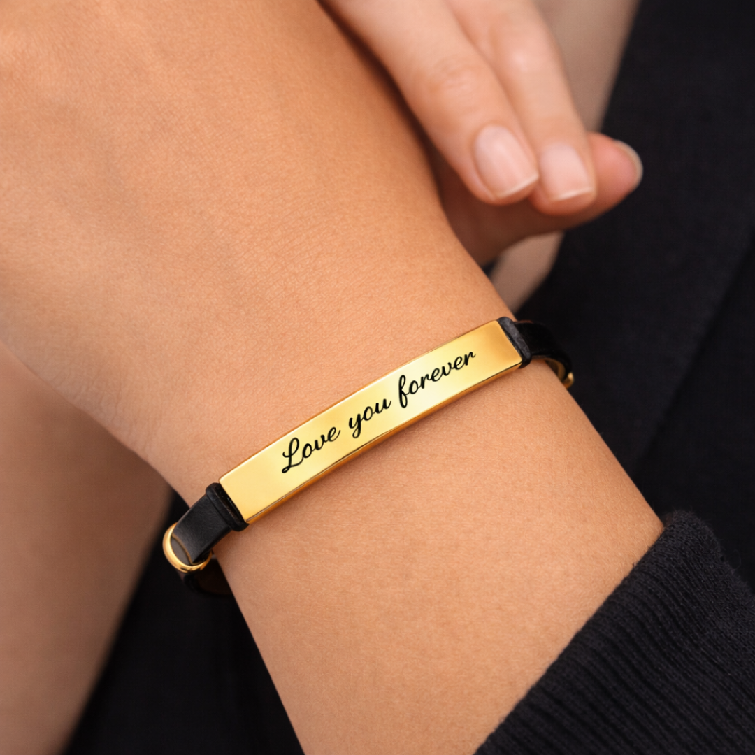 pulsera personalizada de piel y acero para hombre y mujer