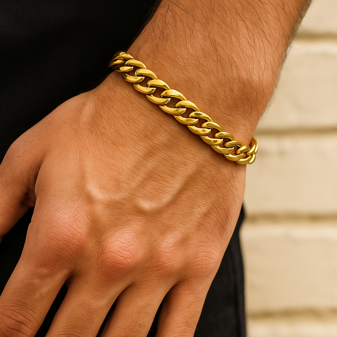 Pulsera de acero dorado 11 mm – Cadena ancha moderna Sfinge Joyas