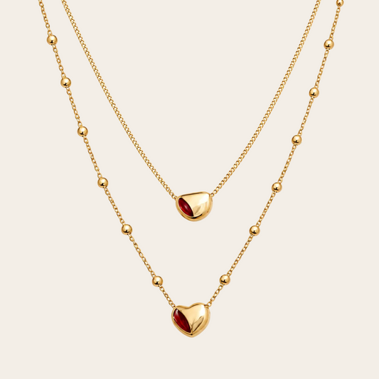 Gargantilla donble cadena de bolitas con corazon de acero inoxidable sfinge