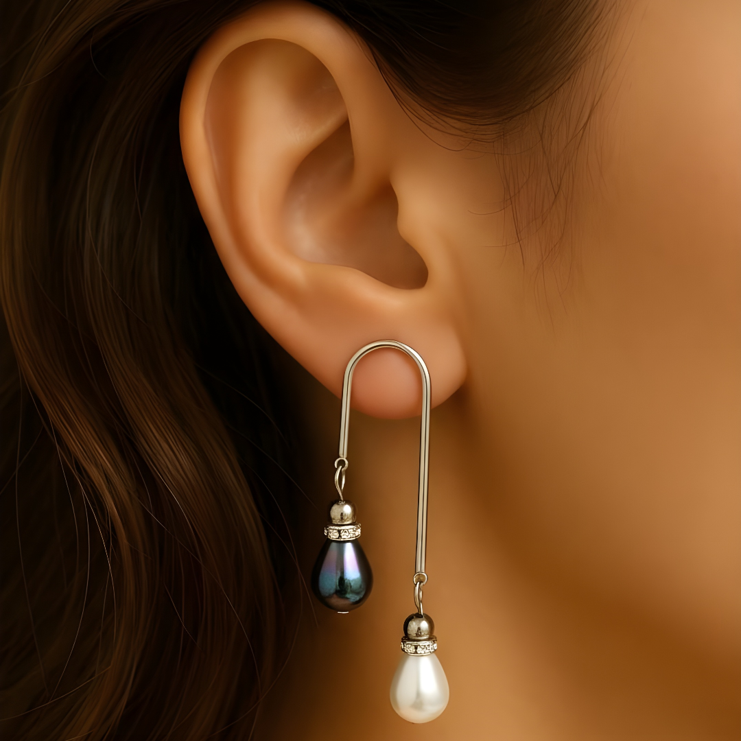 Pendientes de nácar con circonitas en acero Sfinge