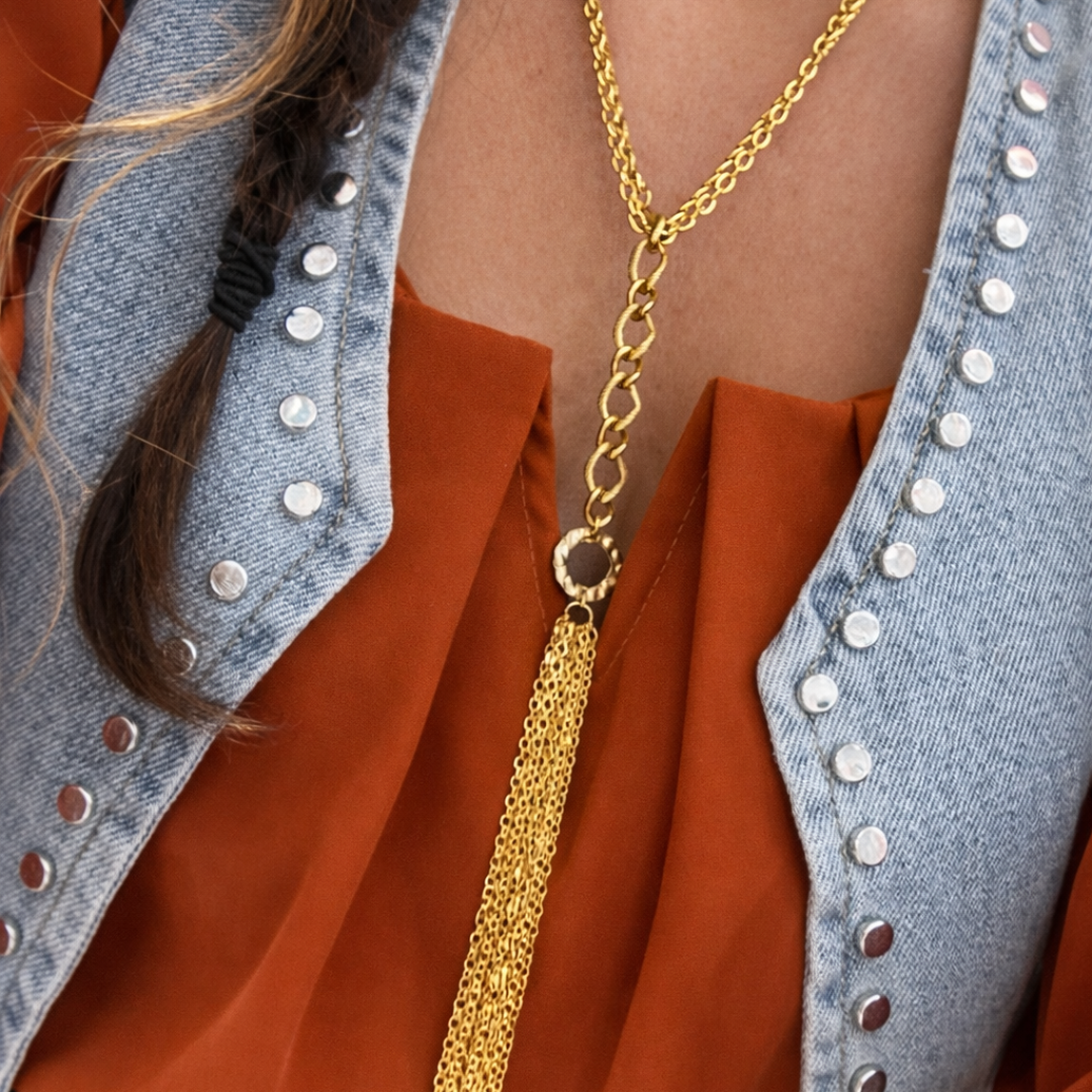 Gargantilla Corbatera Luxe Eterna de Acero – Collar Largo Elegante con Caída