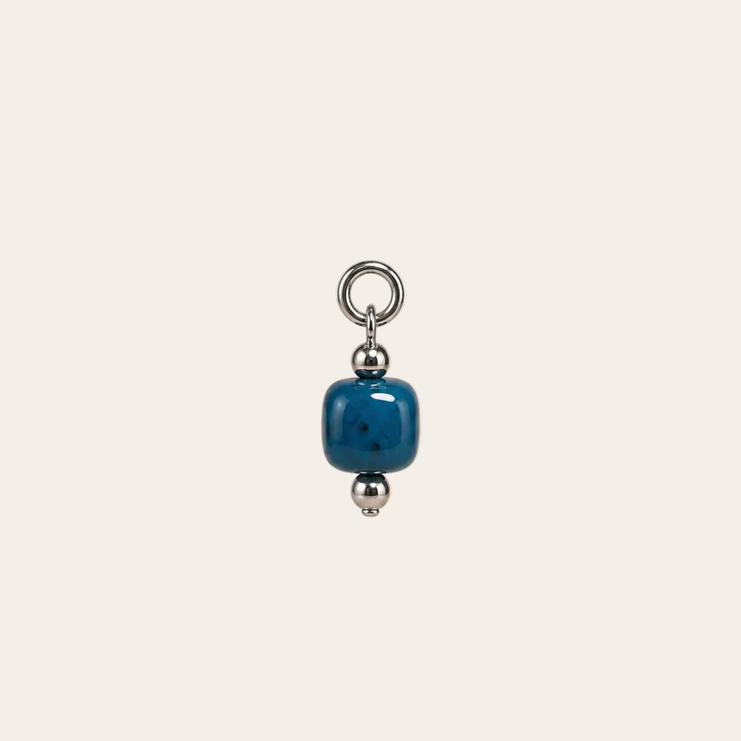 Charm Prisma de piedra natural azul petróleo y acero inoxidable