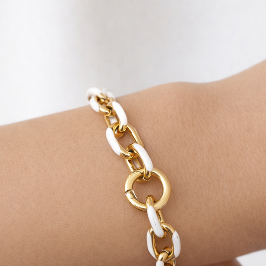 Pulsera Eslabón Esmaltado Blanco