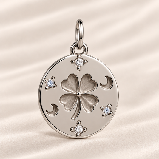Charm Fortuna plateado con trébol, lunas y circonitas