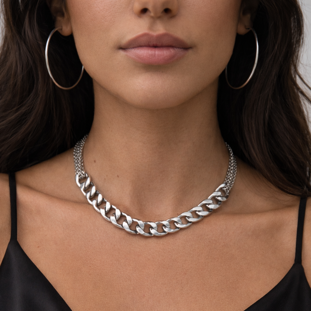 Gargantilla Dual de cadena de eslabones en acabado plateado y dorado