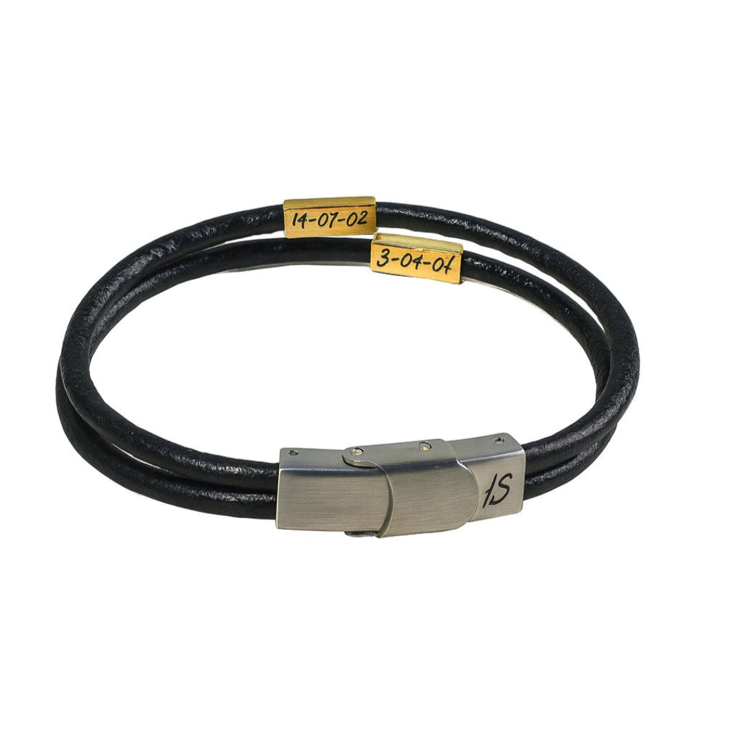 Pulsera Doble tira de Cuero y Acero Personalizada unisex
