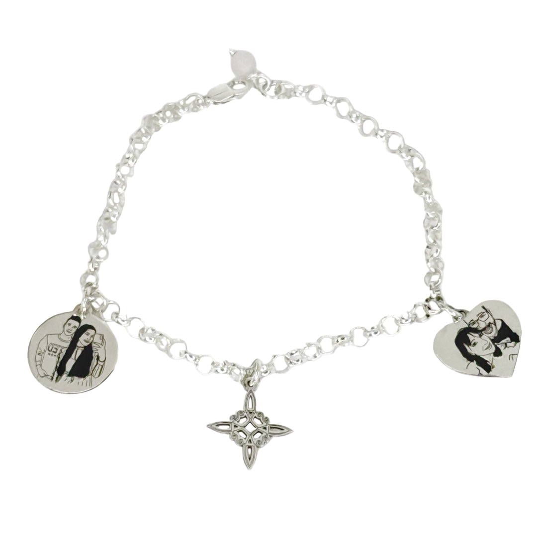 pulsera de plata con fotograbado a modo dibujo, regalo original y único