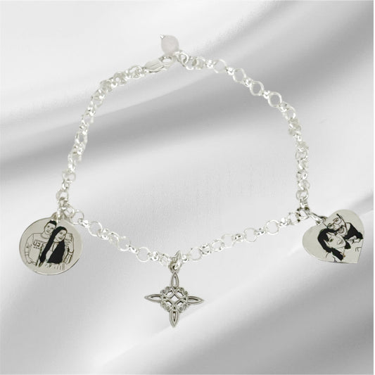 pulsera de plata con fotograbado a modo dibujo, regalo original y único