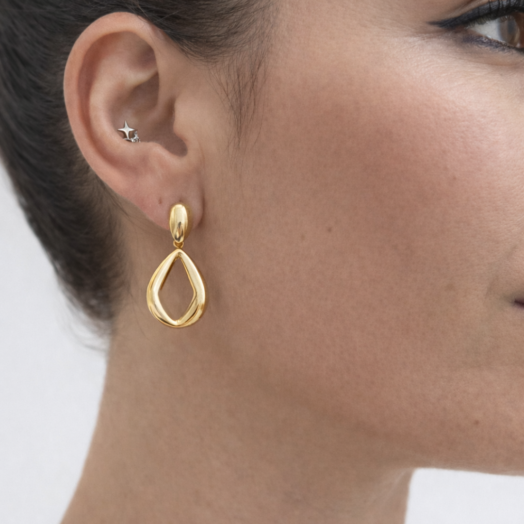 Pendientes Largos Geométricos en plateado y baño de oro