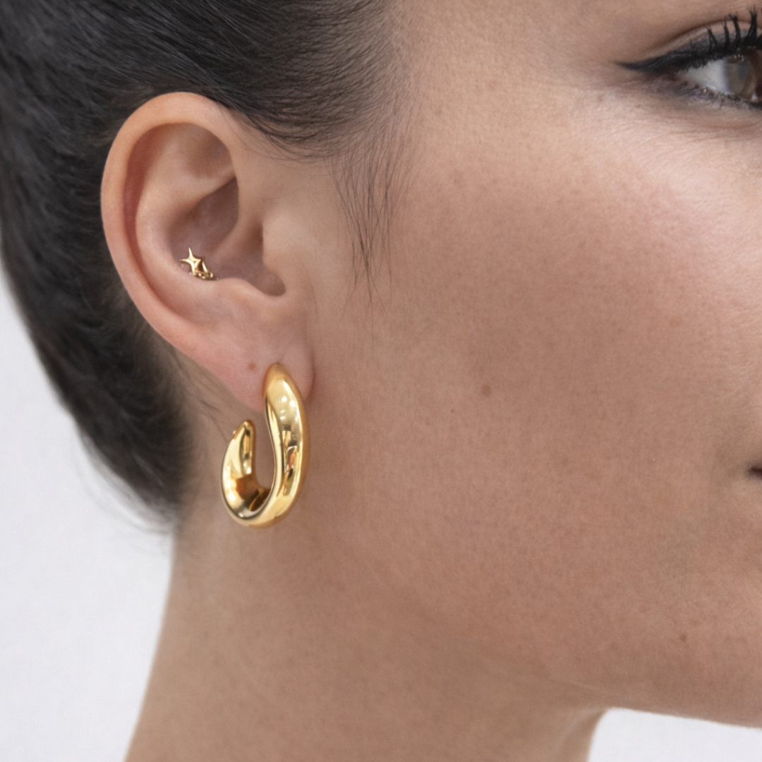 Pendientes de Aro con Volumen – Acero plateado y baño de oro