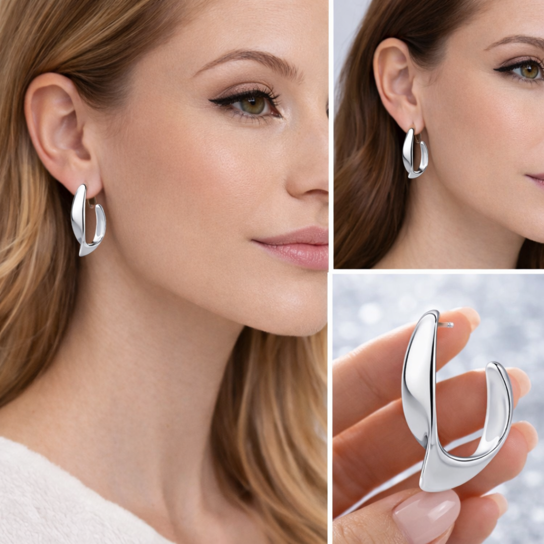 Pendientes  – Acero con Baño en Platino (Brillo Espejo)