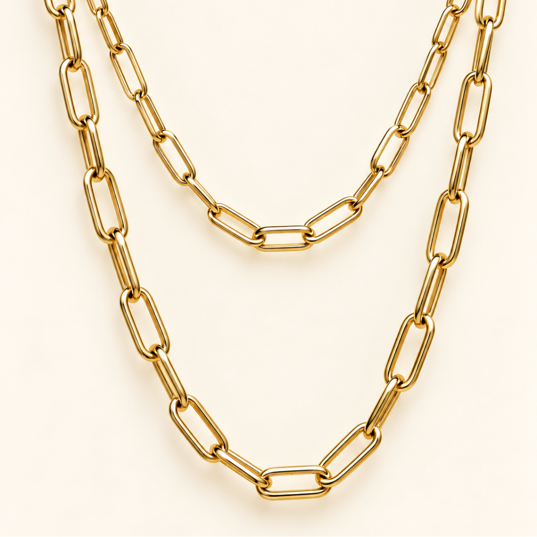Gargantilla doble de acero dorado con dos cadenas de eslabones