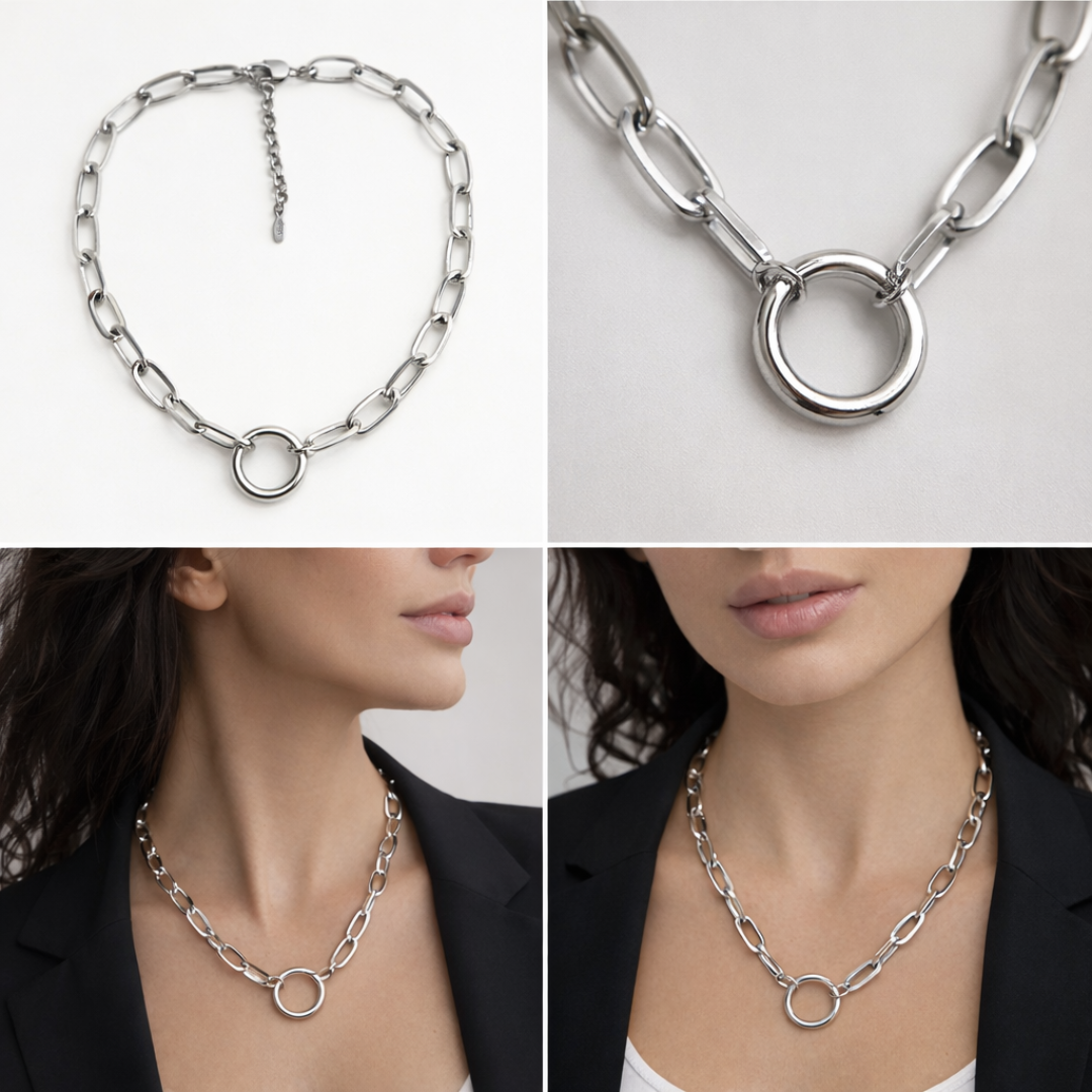 Collar eslabón clip Sfinge Infinity en fondo blanco